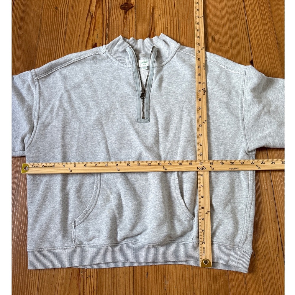 Aerie Quarter Zip Sweatshirt Women Gray Relaxed Pullover Pocket SIZE M - Picture 4 of 6